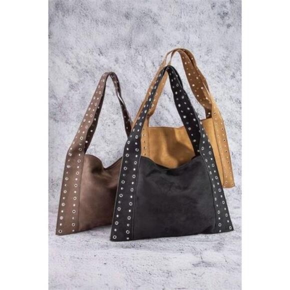 Fame Grommet Strap Suede Shoulder Bag - Picture 4 of 5